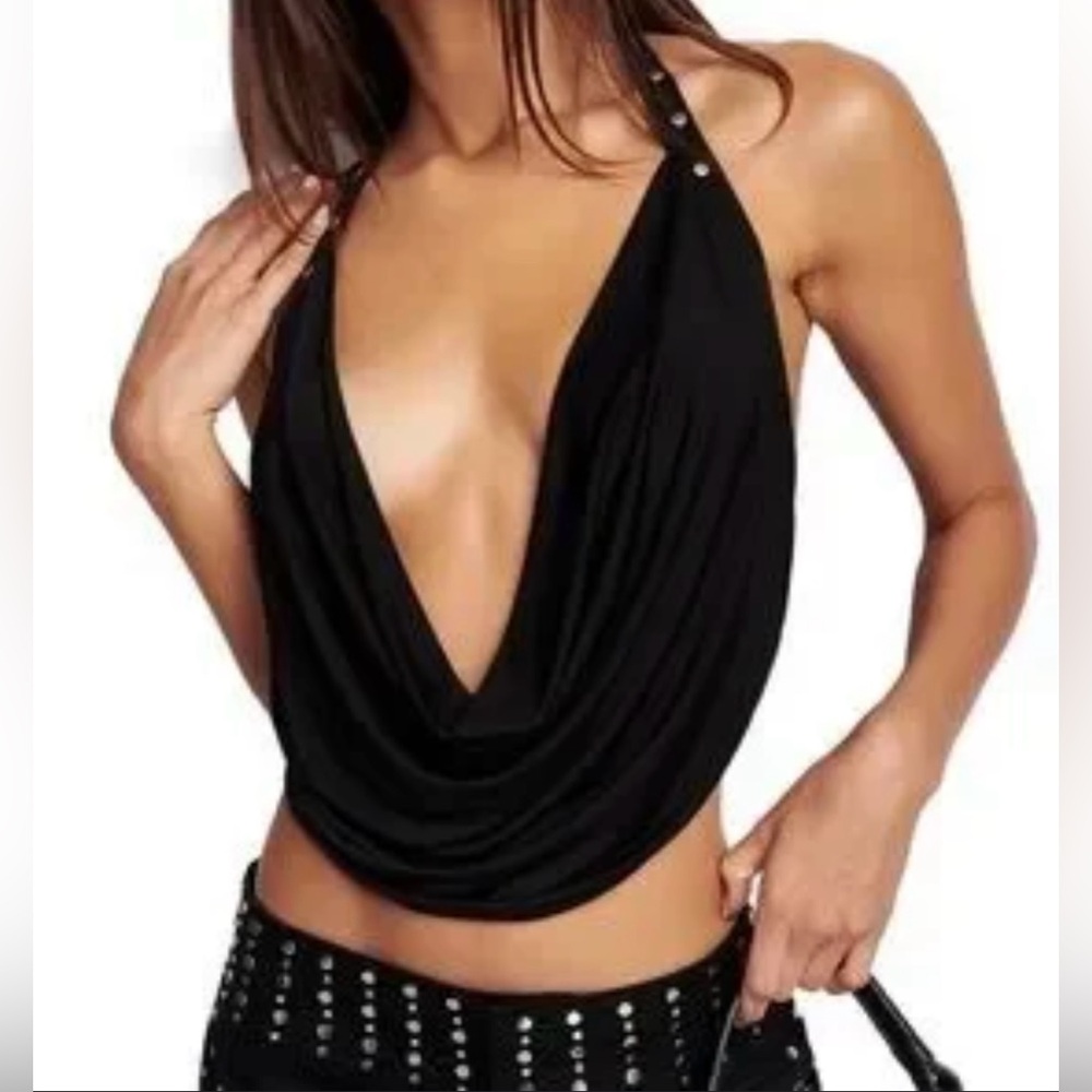 I.AM.GIA Black Halter Crop Top